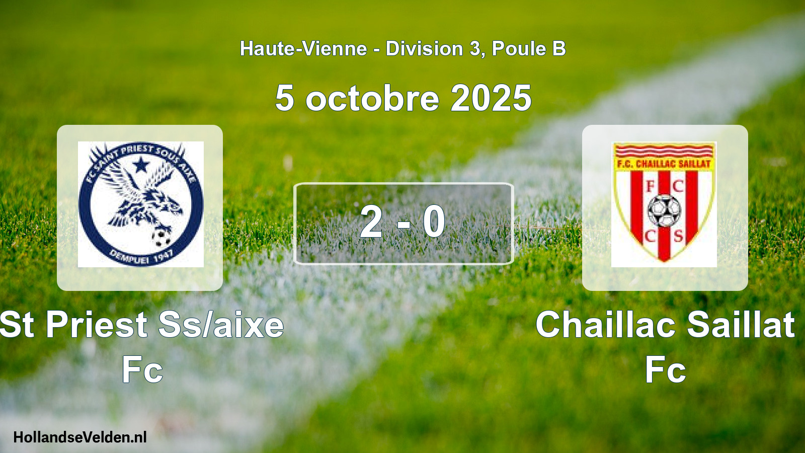 Gespeelde wedstrijd: St Priest Ss/aixe Fc - Chaillac Saillat Fc 2 - 0 (5 octobre 2025)