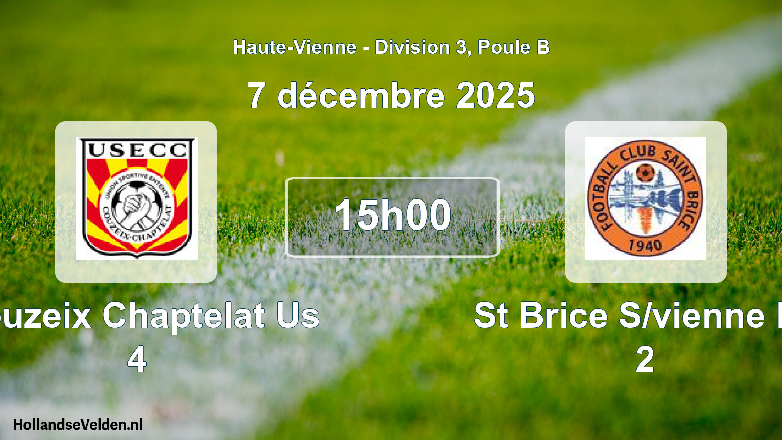 Geplande wedstrijd: Couzeix Chaptelat Us 4 - St Brice S/vienne Fc 2 (7 décembre 2025)