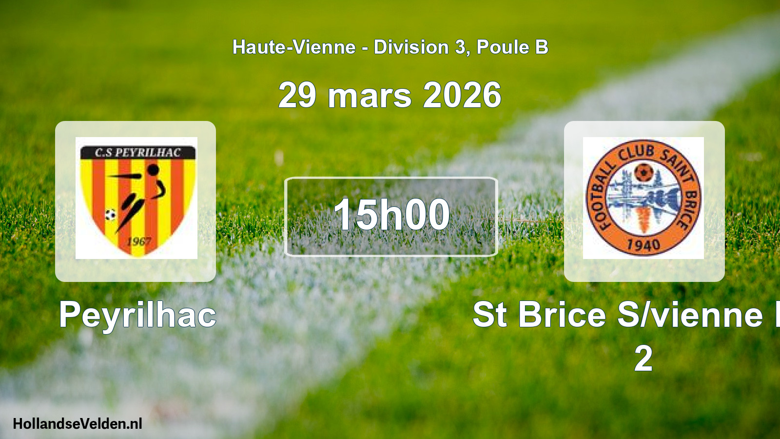 Geplande wedstrijd: Peyrilhac - St Brice S/vienne Fc 2 (29 mars 2026)