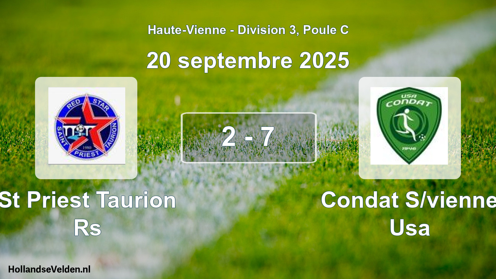 Gespeelde wedstrijd: St Priest Taurion Rs - Condat S/vienne Usa 2 - 7 (20 september 2025)