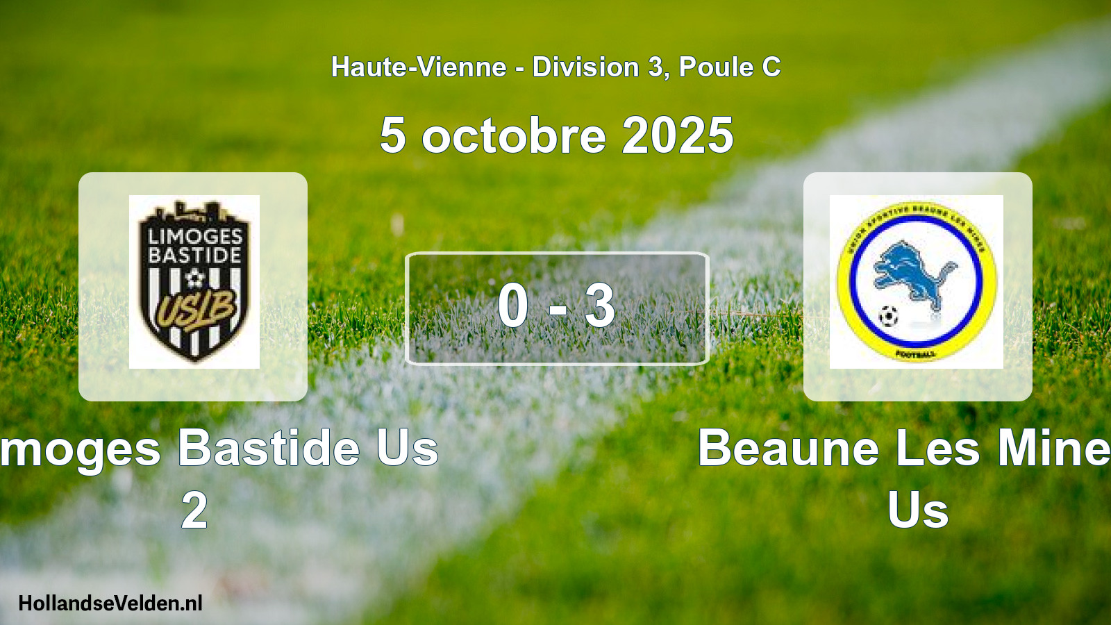 Gespeelde wedstrijd: Limoges Bastide Us 2 - Beaune Les Mines Us 0 - 3 (5 oktober 2025)
