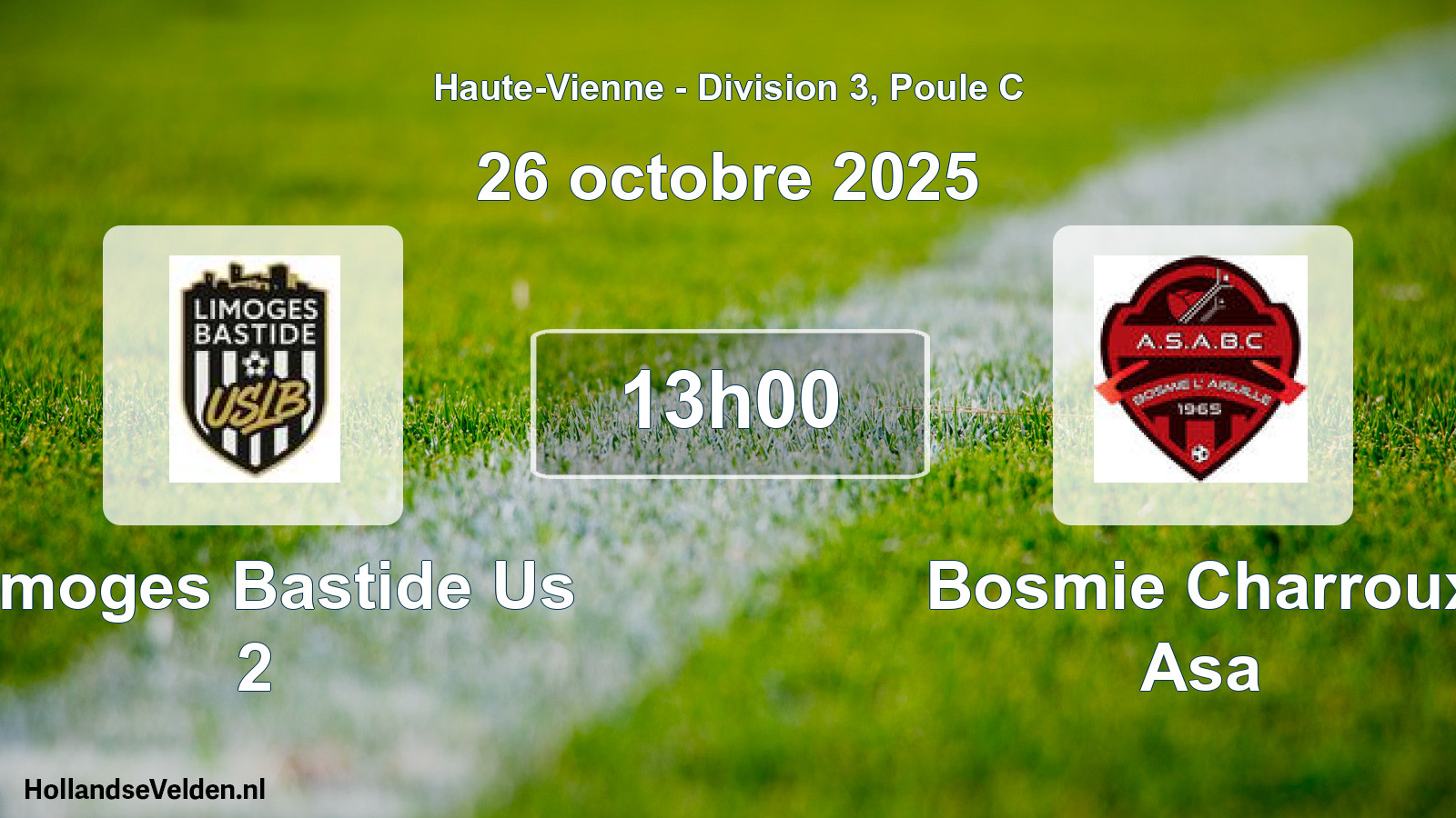 Geplande wedstrijd: Limoges Bastide Us 2 - Bosmie Charroux Asa (26 octobre 2025)