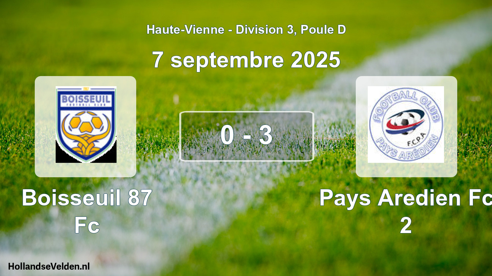 Gespeelde wedstrijd: Boisseuil 87 Fc - Pays Aredien Fc 2 0 - 3 (7 septembre 2025)