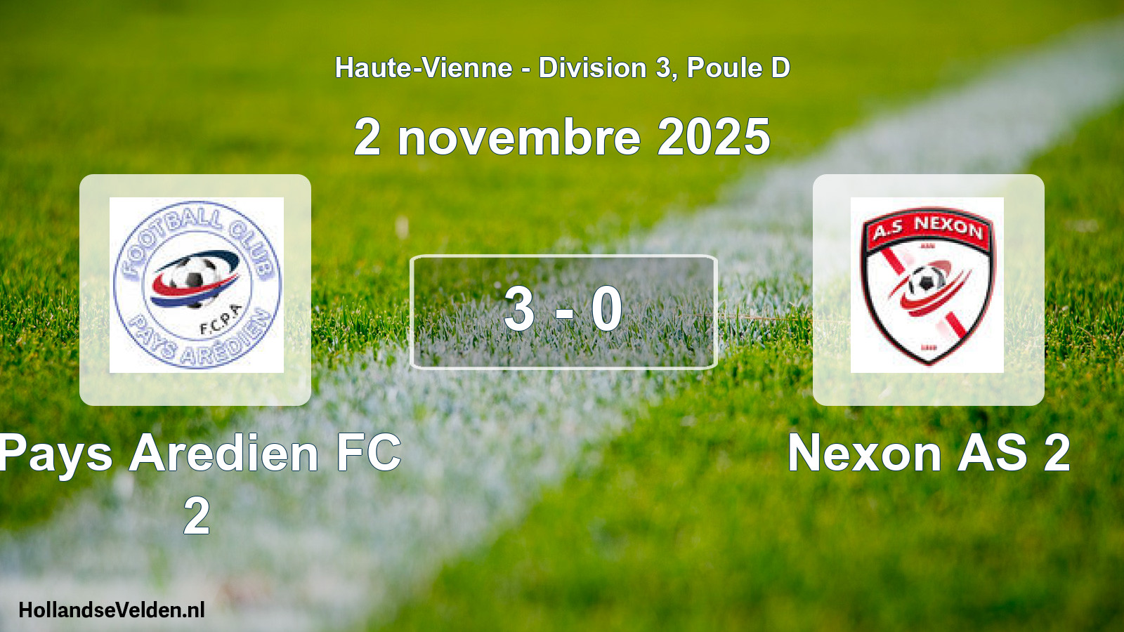 Gespeelde wedstrijd: Pays Aredien FC 2 - Nexon AS 2 3 - 0 (2 november 2025)