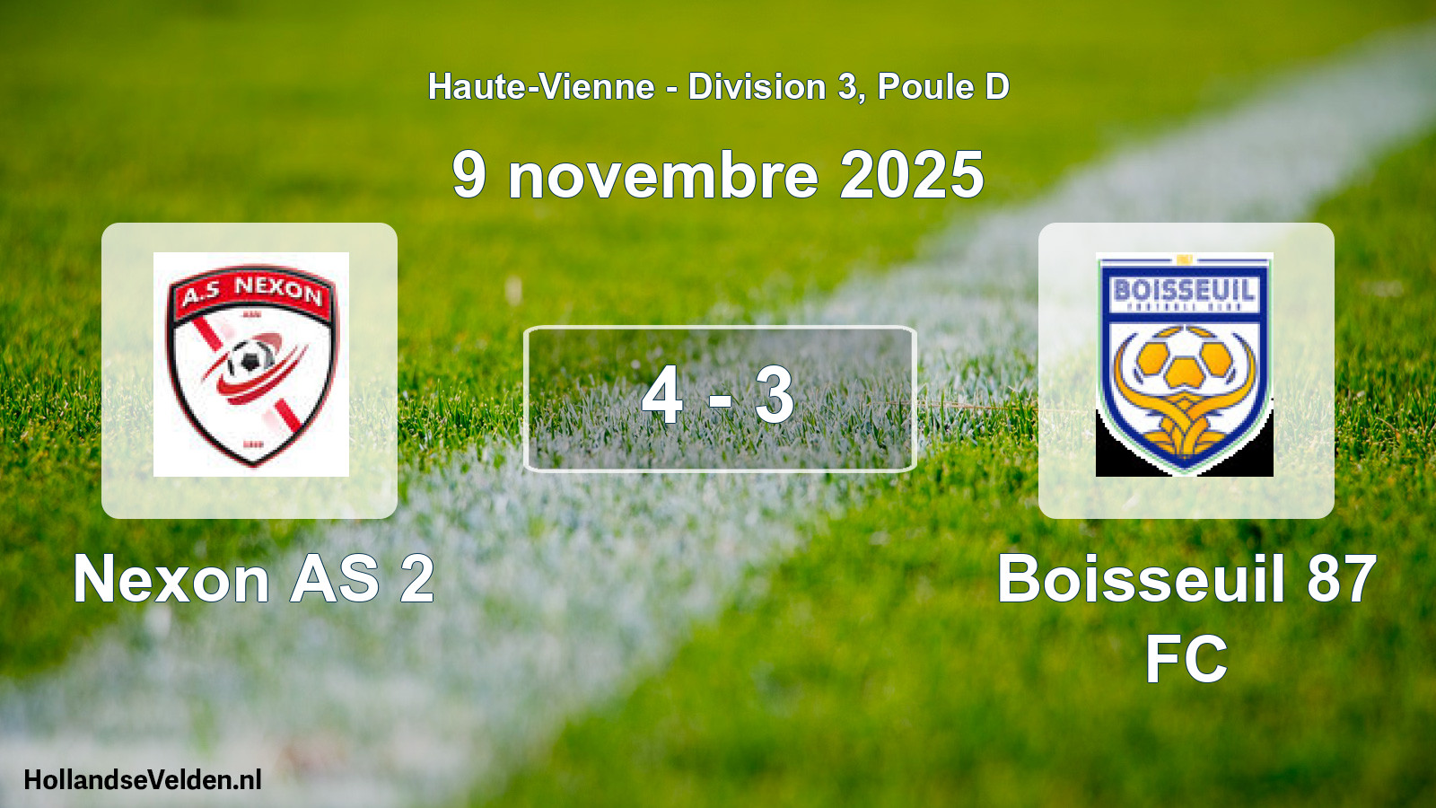 Gespeelde wedstrijd: Nexon AS 2 - Boisseuil 87 FC 4 - 3 (9 november 2025)