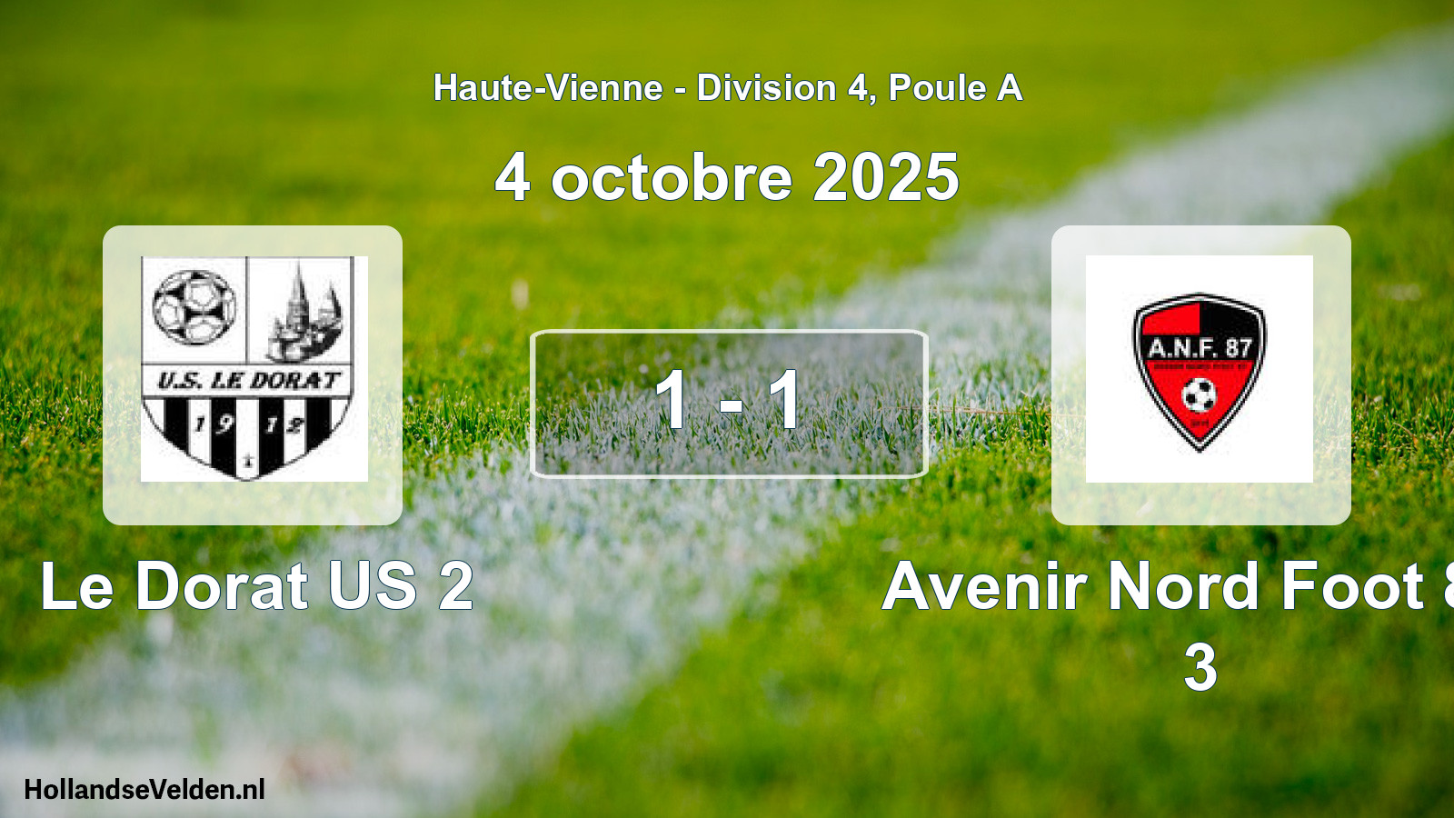 Gespeelde wedstrijd: Le Dorat US 2 - Avenir Nord Foot 87 3 1 - 1 (4 oktober 2025)