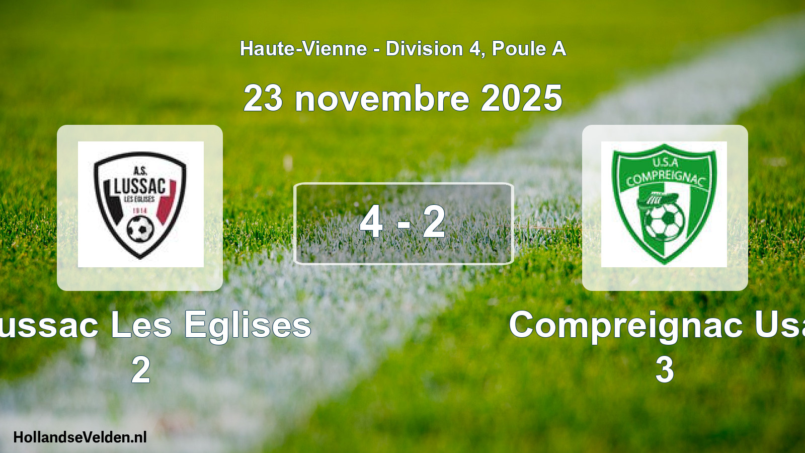 Gespeelde wedstrijd: Lussac Les Eglises 2 - Compreignac Usa 3 4 - 2 (23 november 2025)