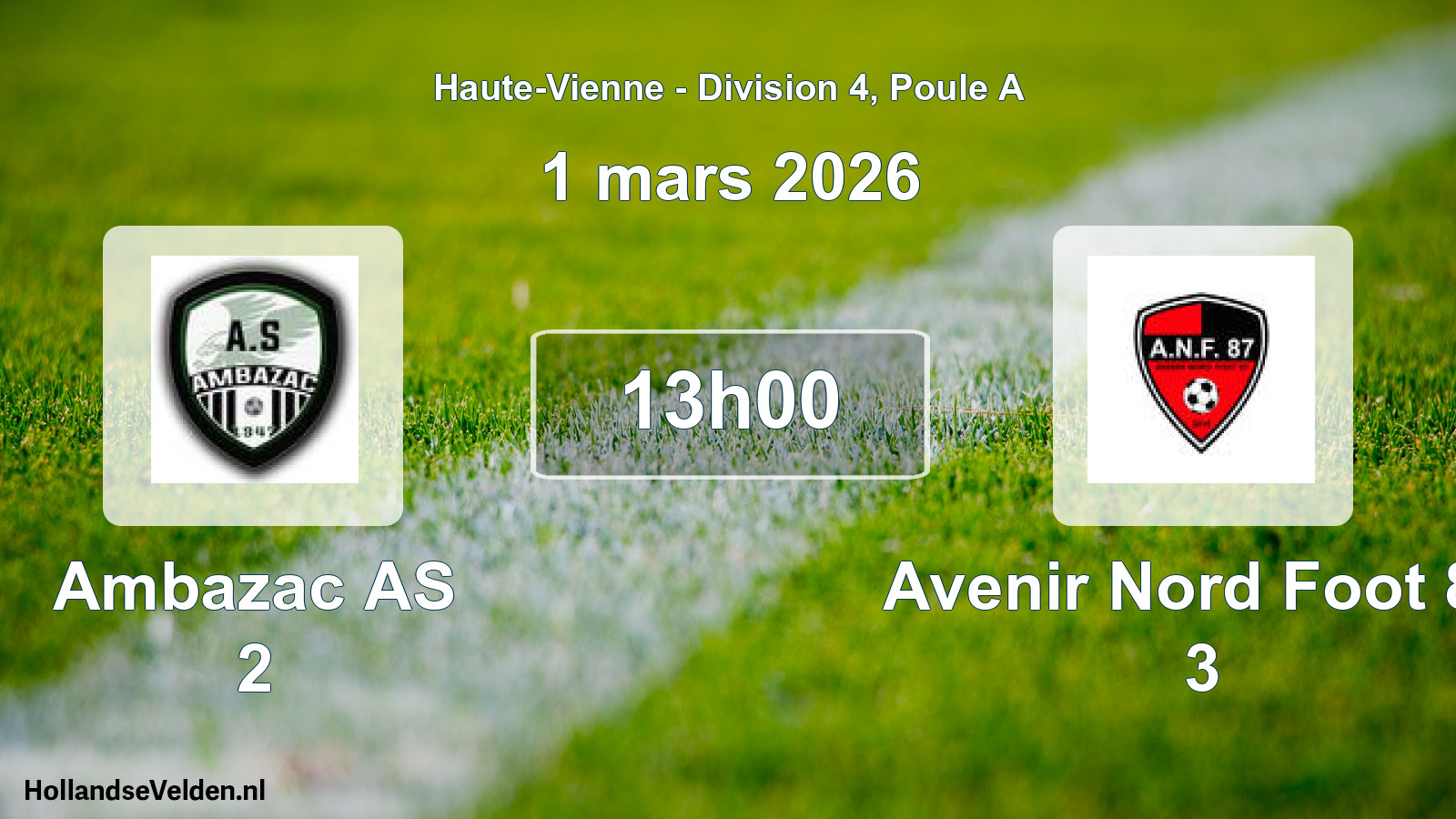 Match programmé: Ambazac AS 2 - Avenir Nord Foot 87 3 (1 mars 2026)