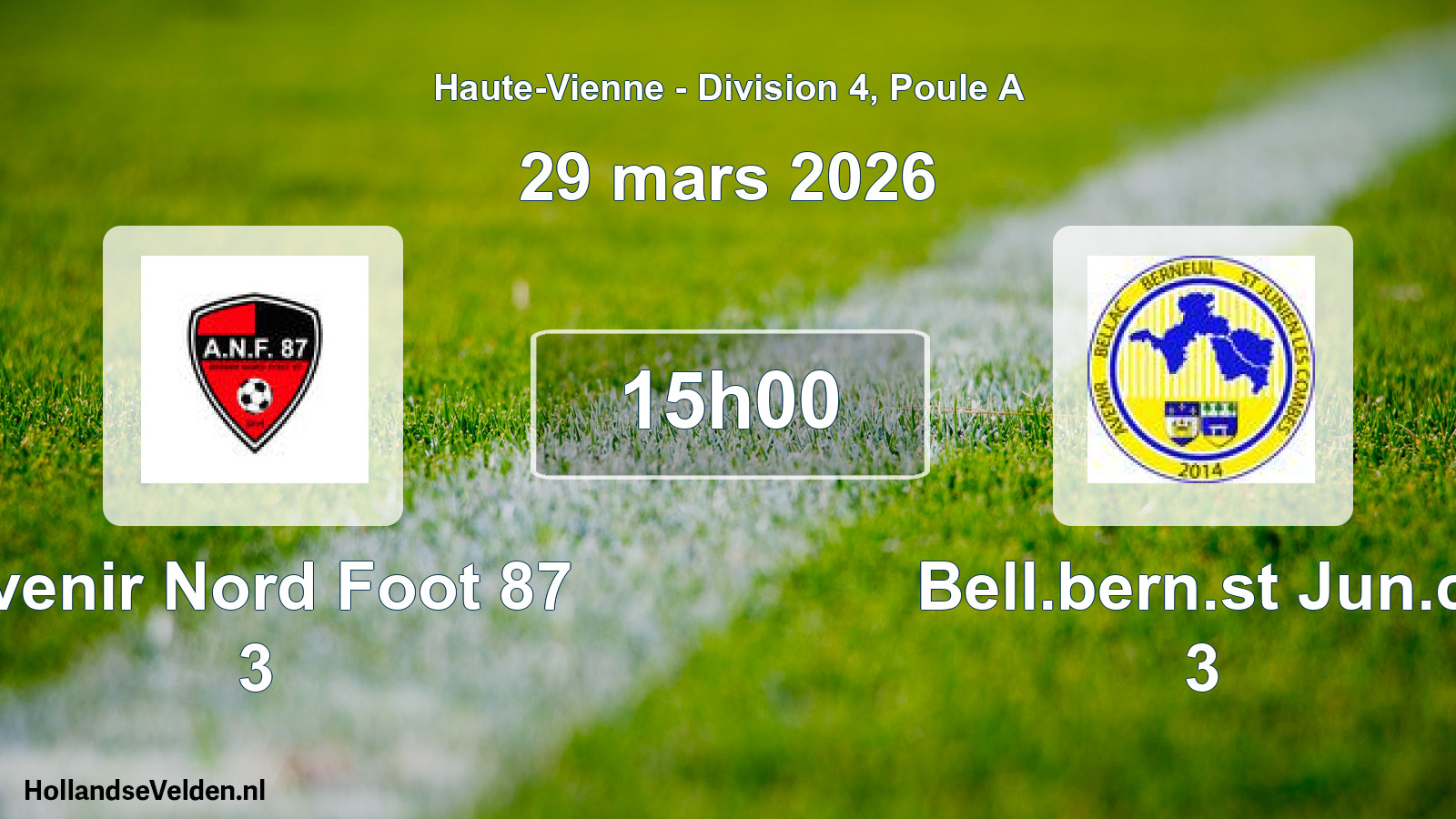 Match programmé: Avenir Nord Foot 87 3 - Bell.bern.st Jun.c. 3 (29 mars 2026)