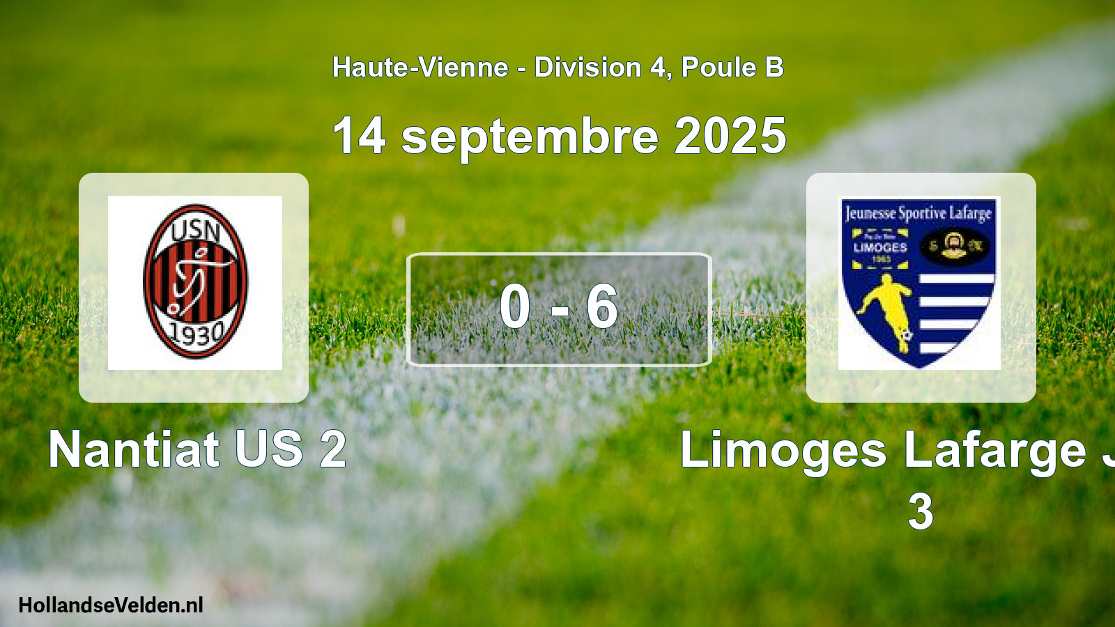 Gespeelde wedstrijd: Nantiat US 2 - Limoges Lafarge JS 3 0 - 6 (14 september 2025)