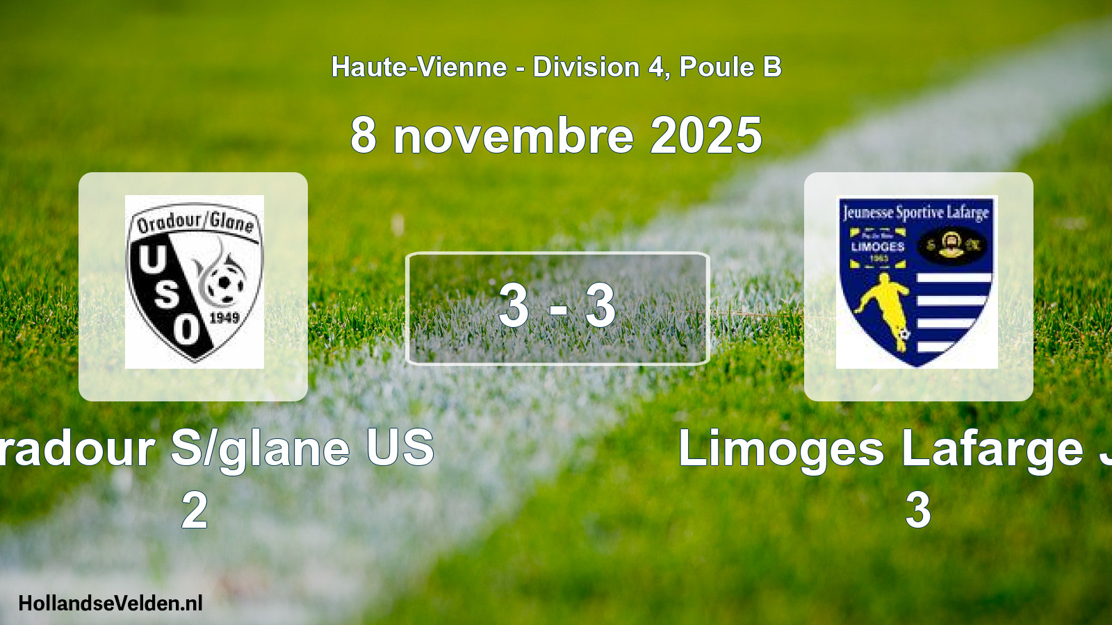 Gespeelde wedstrijd: Oradour S/glane US 2 - Limoges Lafarge JS 3 3 - 3 (8 november 2025)