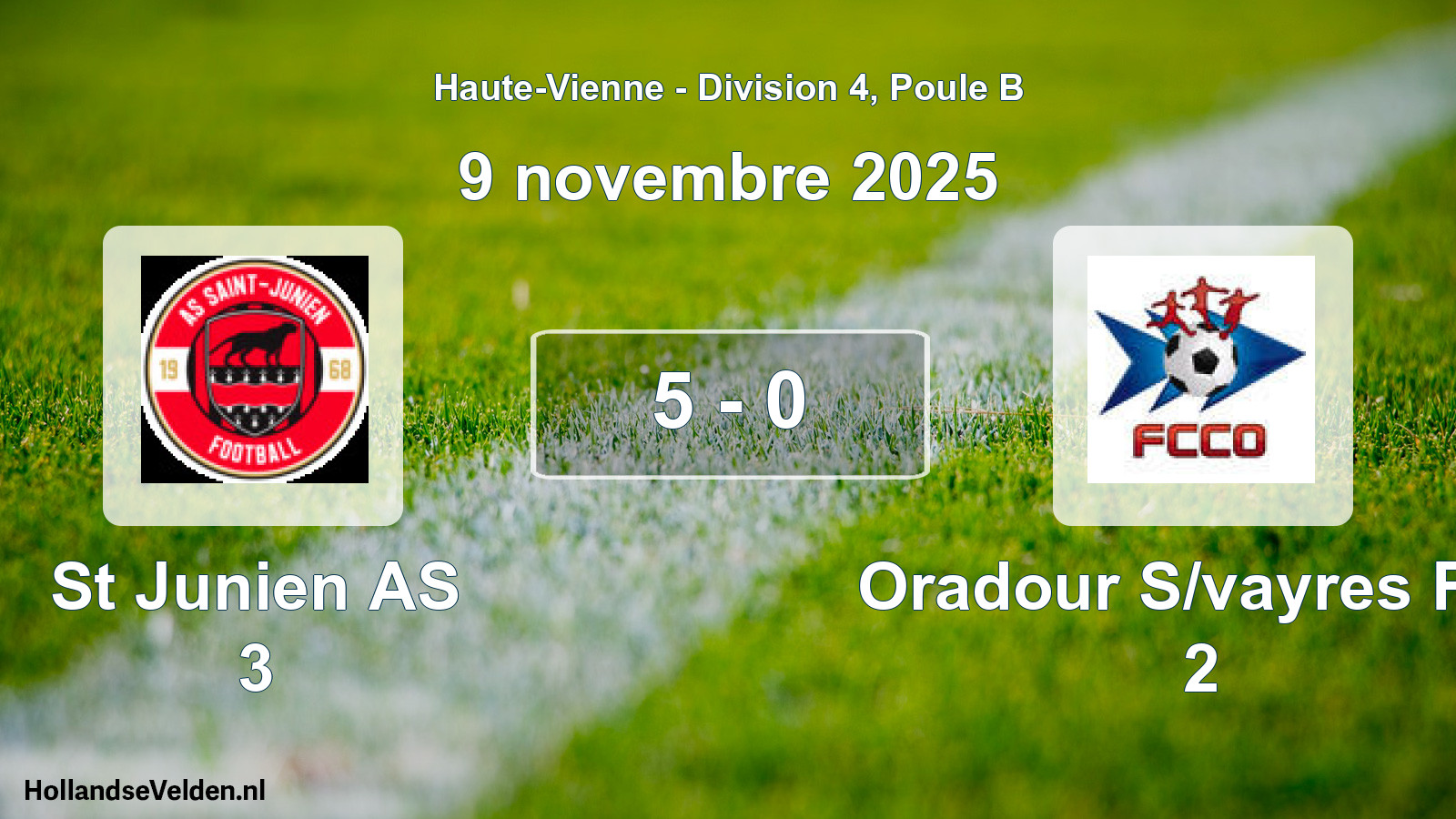 Gespeelde wedstrijd: St Junien AS 3 - Oradour S/vayres Fcc 2 5 - 0 (9 november 2025)