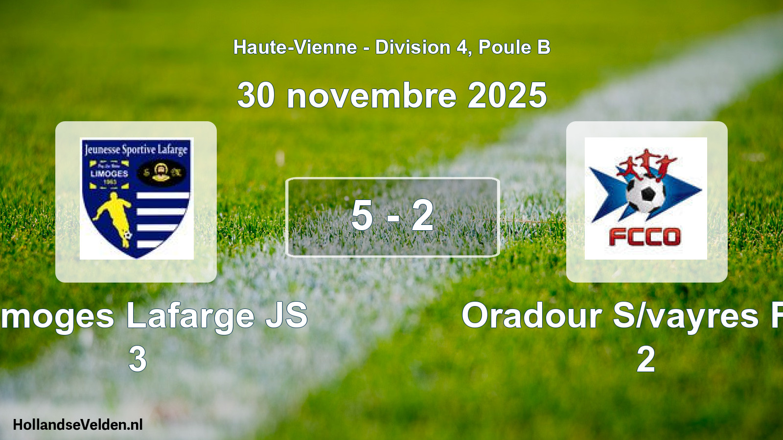 Gespeelde wedstrijd: Limoges Lafarge JS 3 - Oradour S/vayres Fcc 2 5 - 2 (30 november 2025)