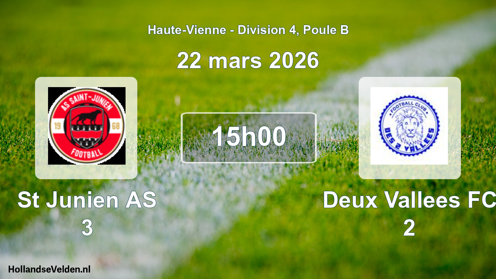 Geplande wedstrijd: St Junien AS 3 - Deux Vallees FC 2 (22 maart 2026)
