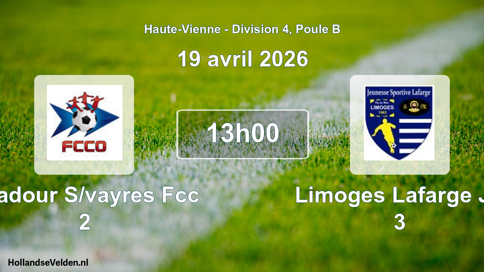 Geplande wedstrijd: Oradour S/vayres Fcc 2 - Limoges Lafarge JS 3 (19 april 2026)