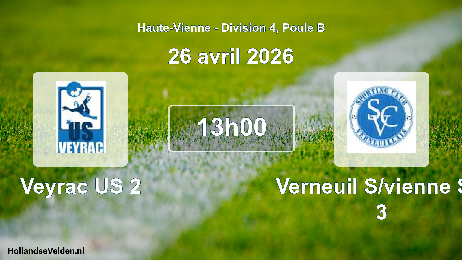 Match programmé: Veyrac US 2 - Verneuil S/vienne SC 3 (26 avril 2026)
