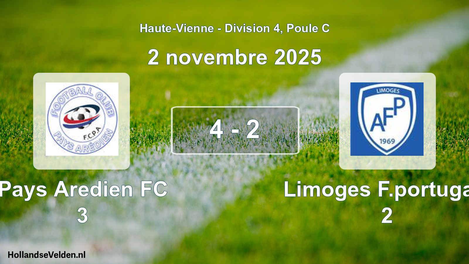 Gespeelde wedstrijd: Pays Aredien FC 3 - Limoges F.portugais 2 4 - 2 (2 november 2025)