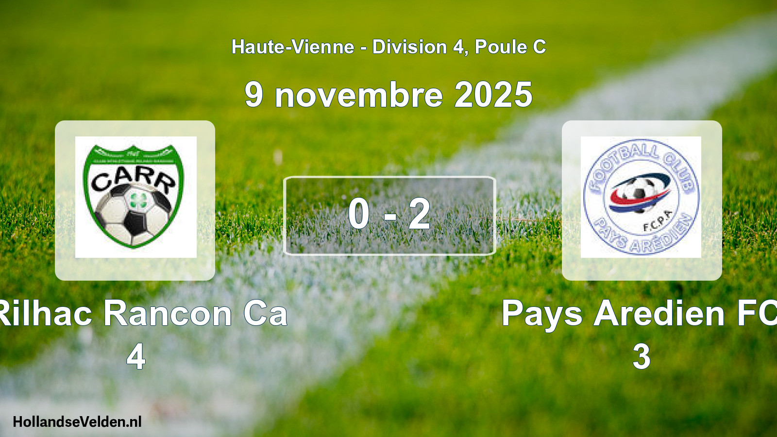 Gespeelde wedstrijd: Rilhac Rancon Ca 4 - Pays Aredien FC 3 0 - 2 (9 november 2025)