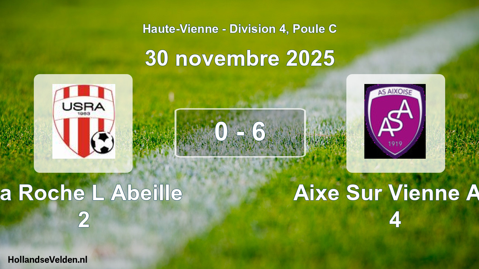 Gespeelde wedstrijd: La Roche L Abeille 2 - Aixe Sur Vienne AS 4 0 - 6 (30 november 2025)