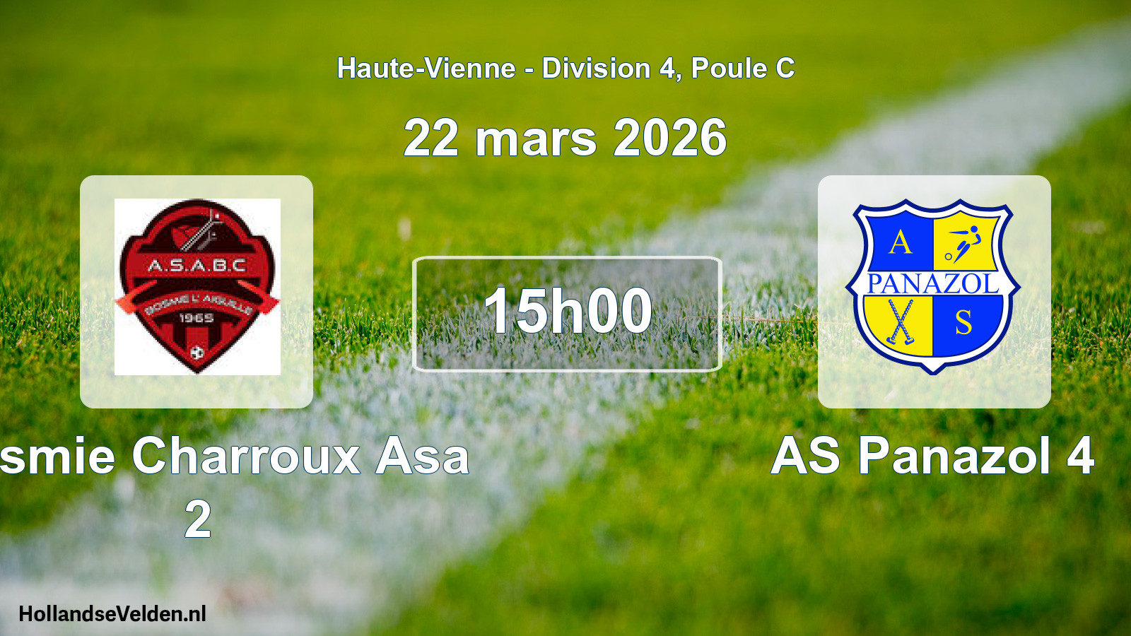 Geplande wedstrijd: Bosmie Charroux Asa 2 - AS Panazol 4 (22 maart 2026)
