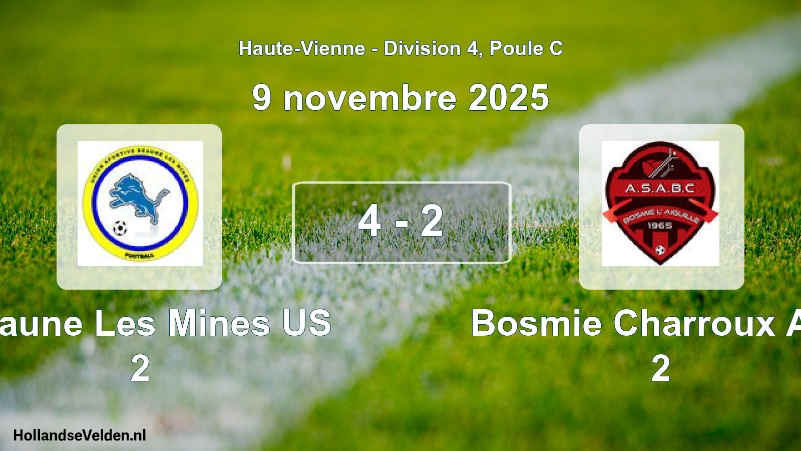 Total number of matches played: Beaune Les Mines US 2 - Bosmie Charroux Asa 2 4 - 2 (9 November 2025)