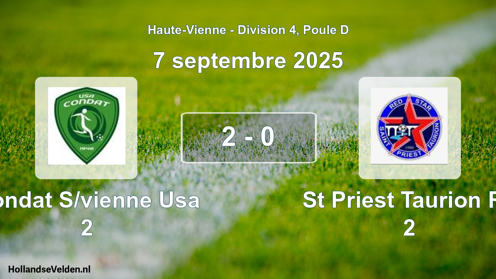 Gespeelde wedstrijd: Condat S/vienne Usa 2 - St Priest Taurion Rs 2 2 - 0 (7 september 2025)
