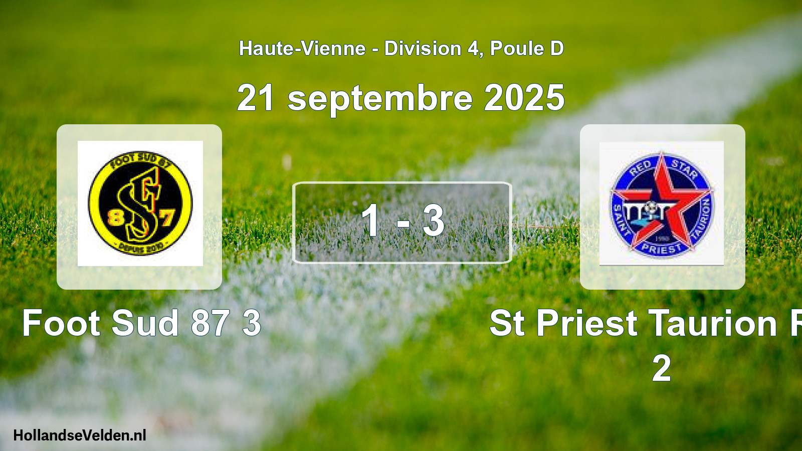 Match joué: Foot Sud 87 3 - St Priest Taurion Rs 2 1 - 3 (21 septembre 2025)
