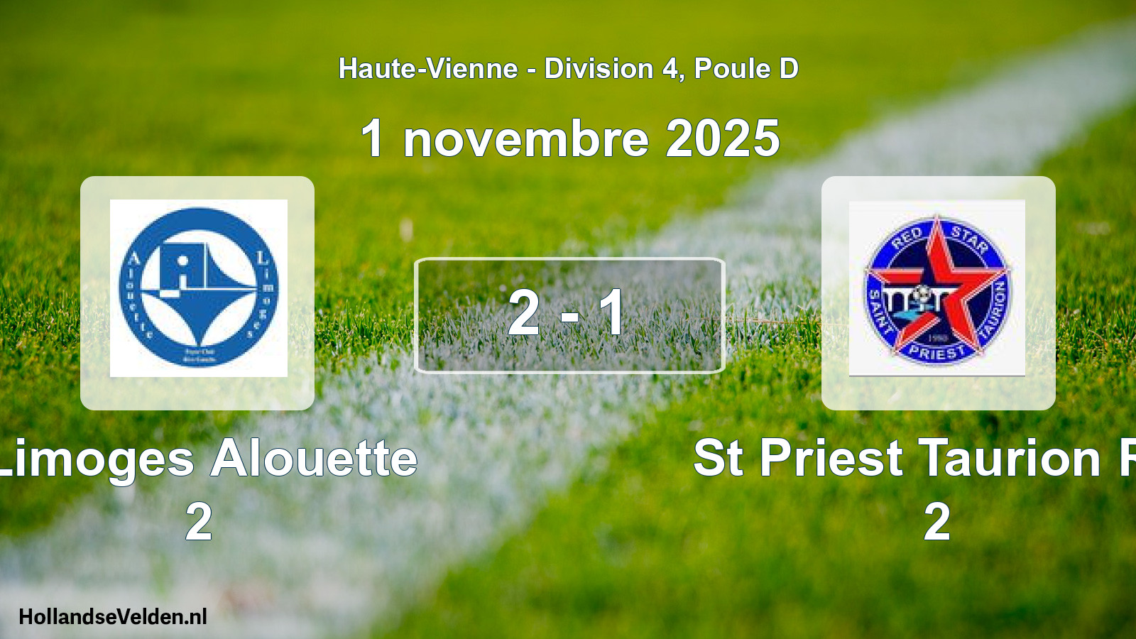 Gespeelde wedstrijd: Limoges Alouette 2 - St Priest Taurion Rs 2 2 - 1 (1 november 2025)
