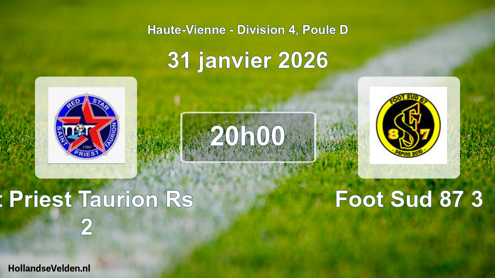 Geplande wedstrijd: St Priest Taurion Rs 2 - Foot Sud 87 3 (31 januari 2026)