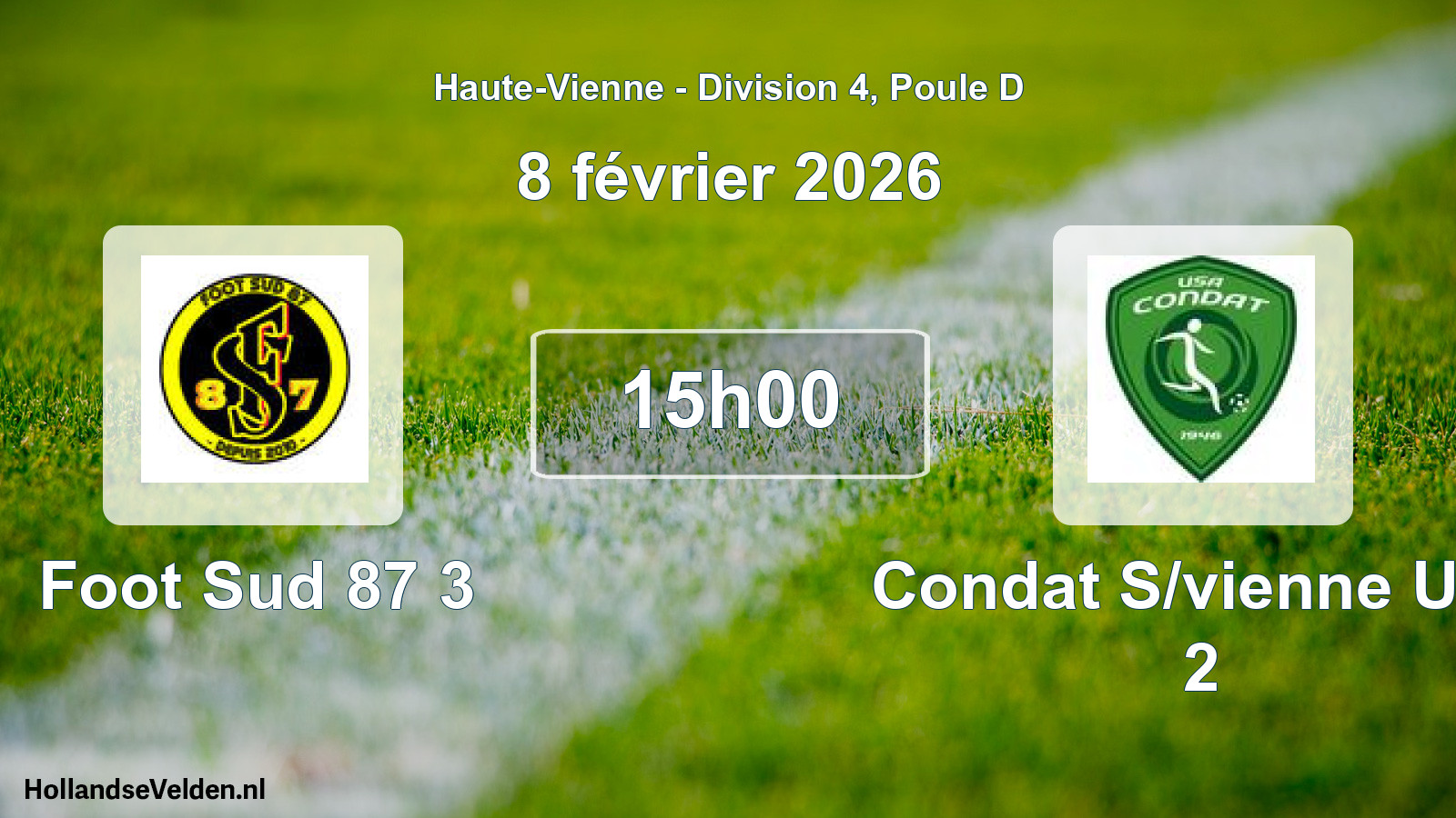 Match programmé: Foot Sud 87 3 - Condat S/vienne Usa 2 (8 février 2026)