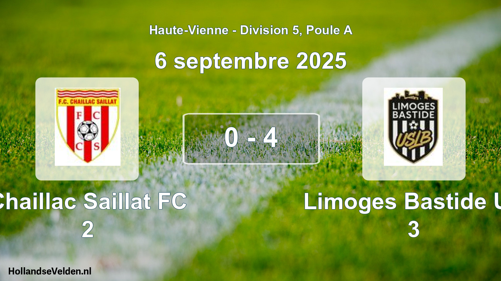 Match joué: Chaillac Saillat FC 2 - Limoges Bastide US 3 0 - 4 (6 septembre 2025)