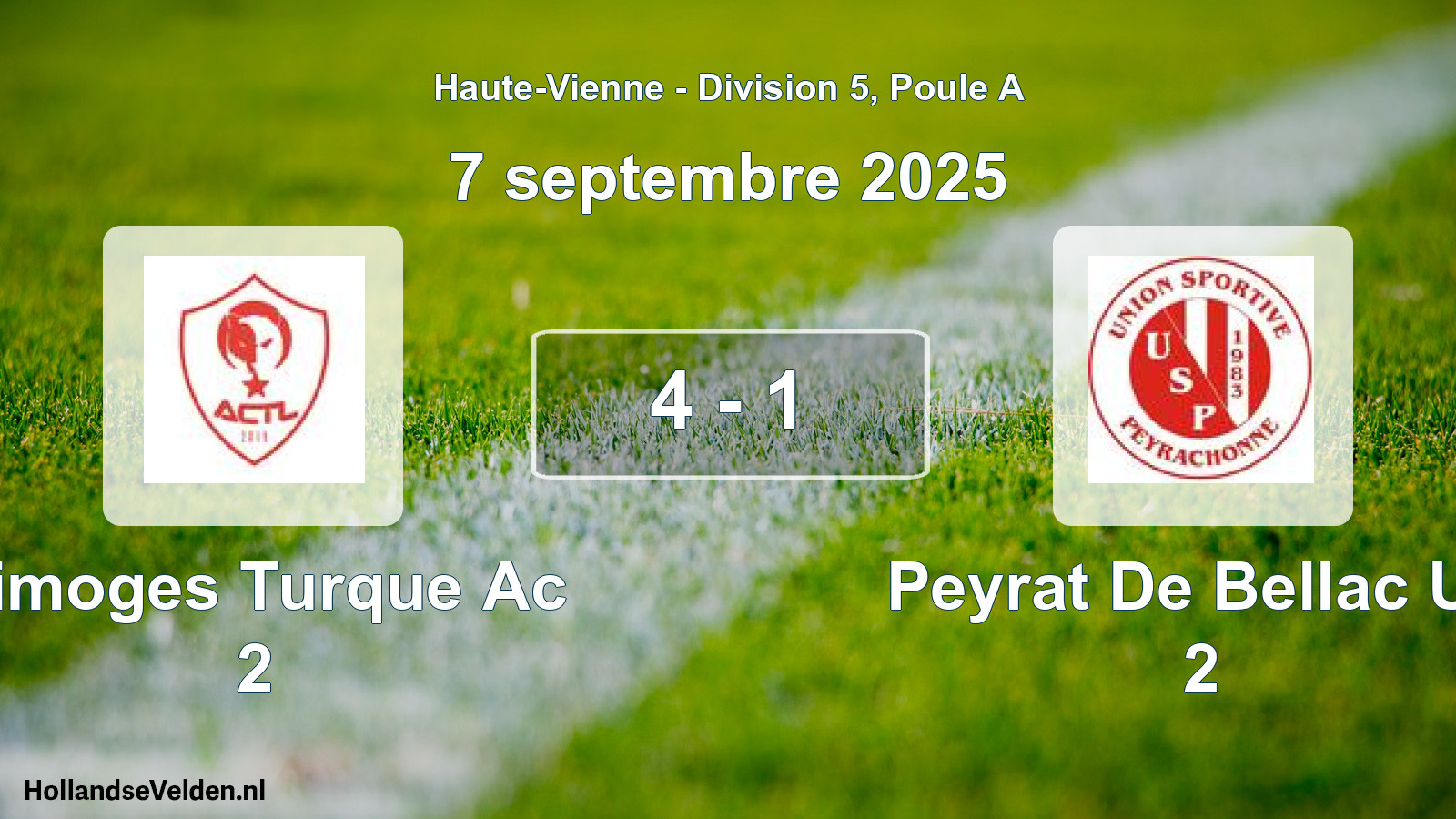 Match joué: Limoges Turque Ac 2 - Peyrat De Bellac US 2 4 - 1 (7 septembre 2025)