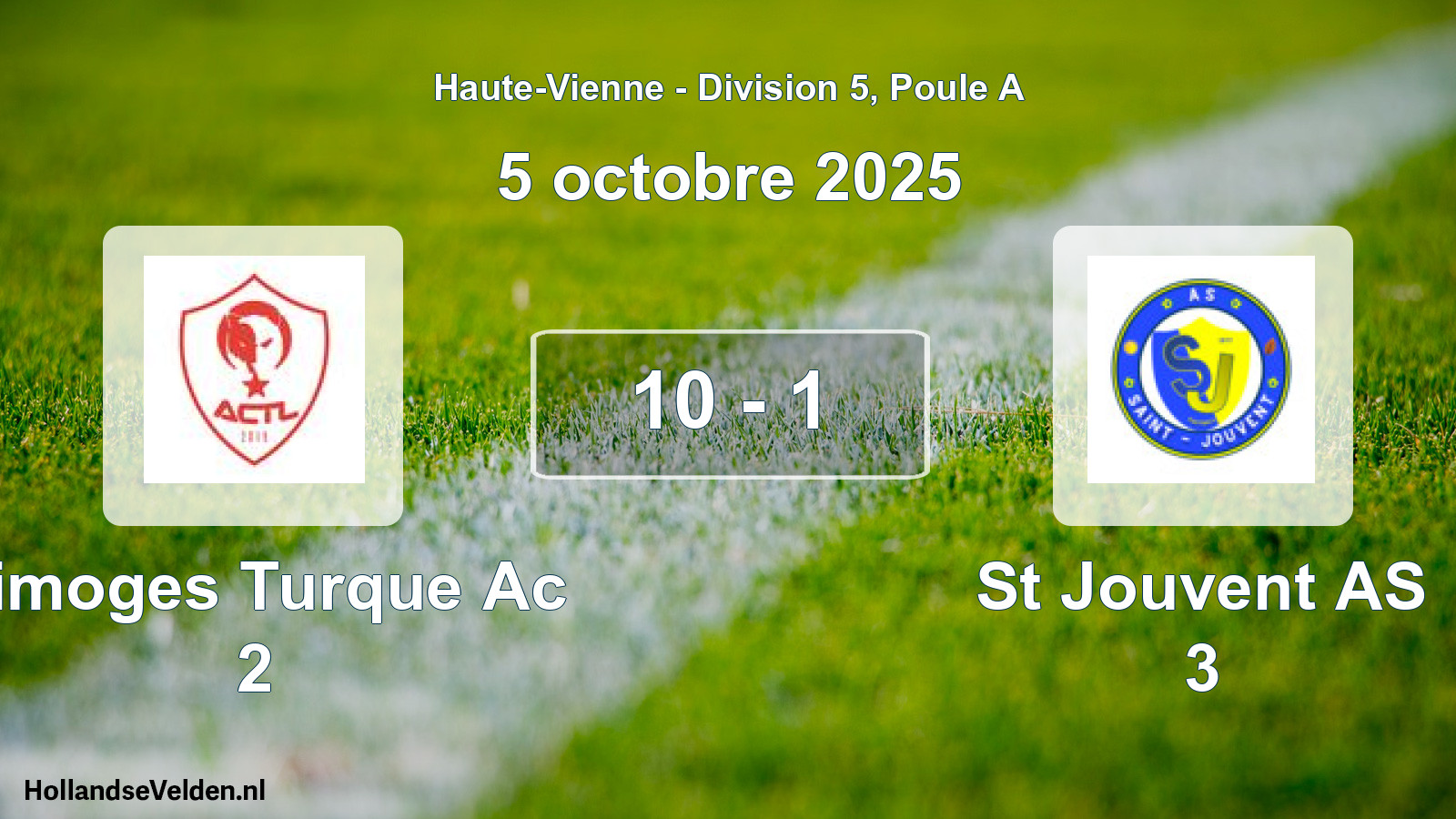 Match joué: Limoges Turque Ac 2 - St Jouvent AS 3 10 - 1 (5 octobre 2025)