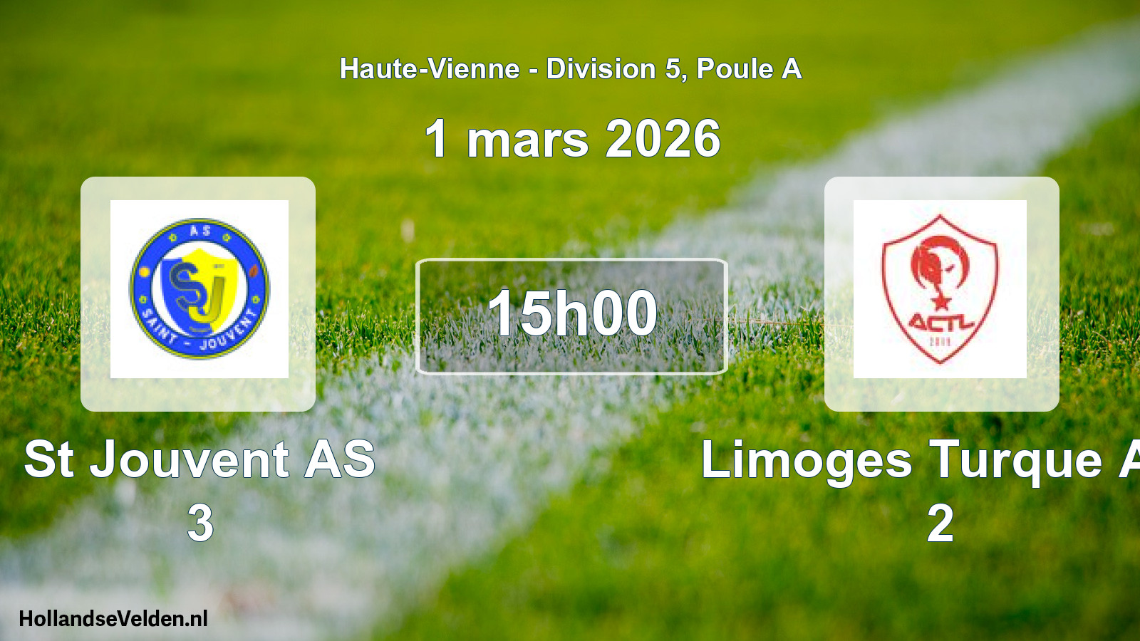Match programmé: St Jouvent AS 3 - Limoges Turque Ac 2 (1 mars 2026)