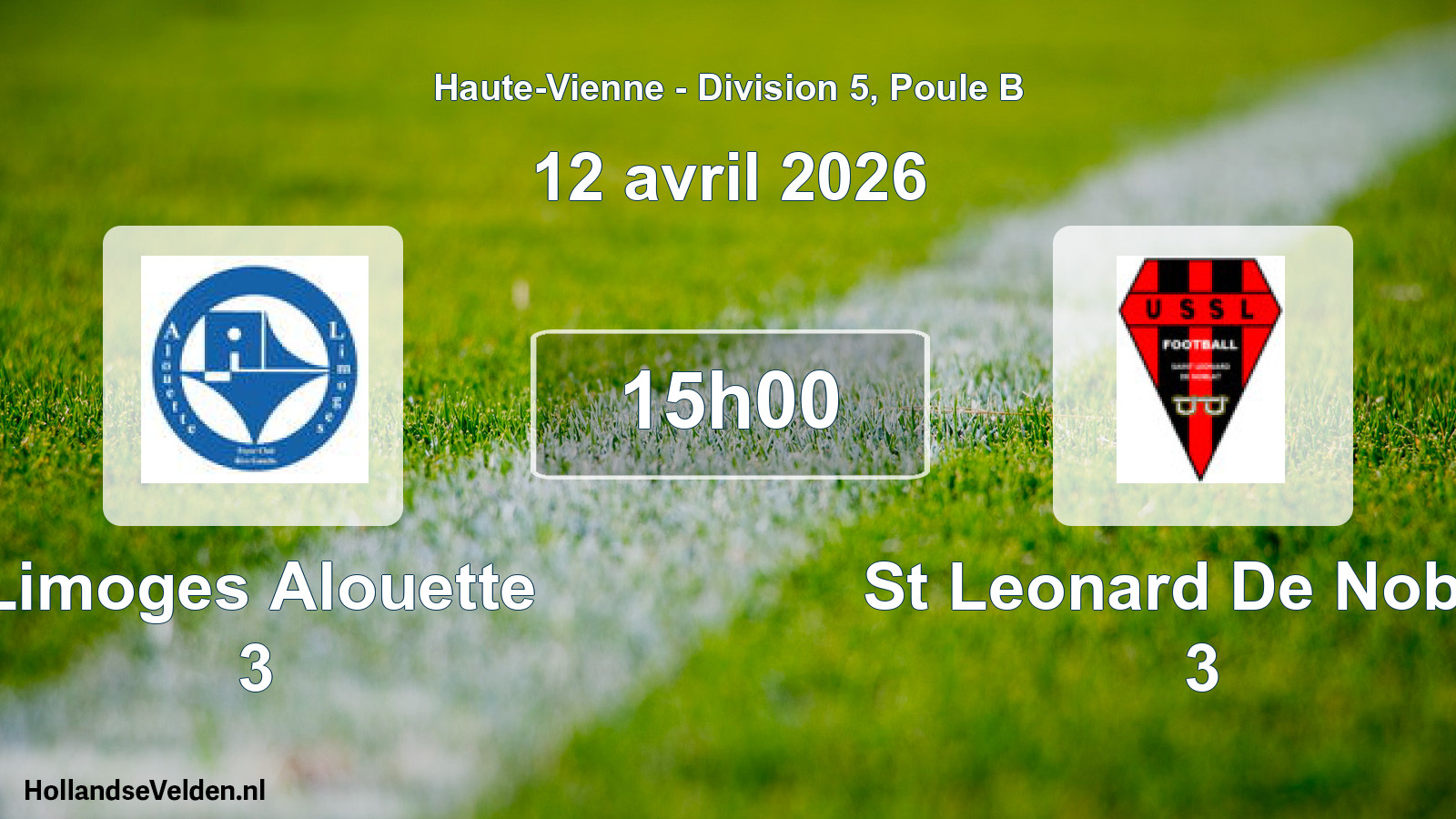 Geplande wedstrijd: Limoges Alouette 3 - St Leonard De Noblat 3 (12 april 2026)