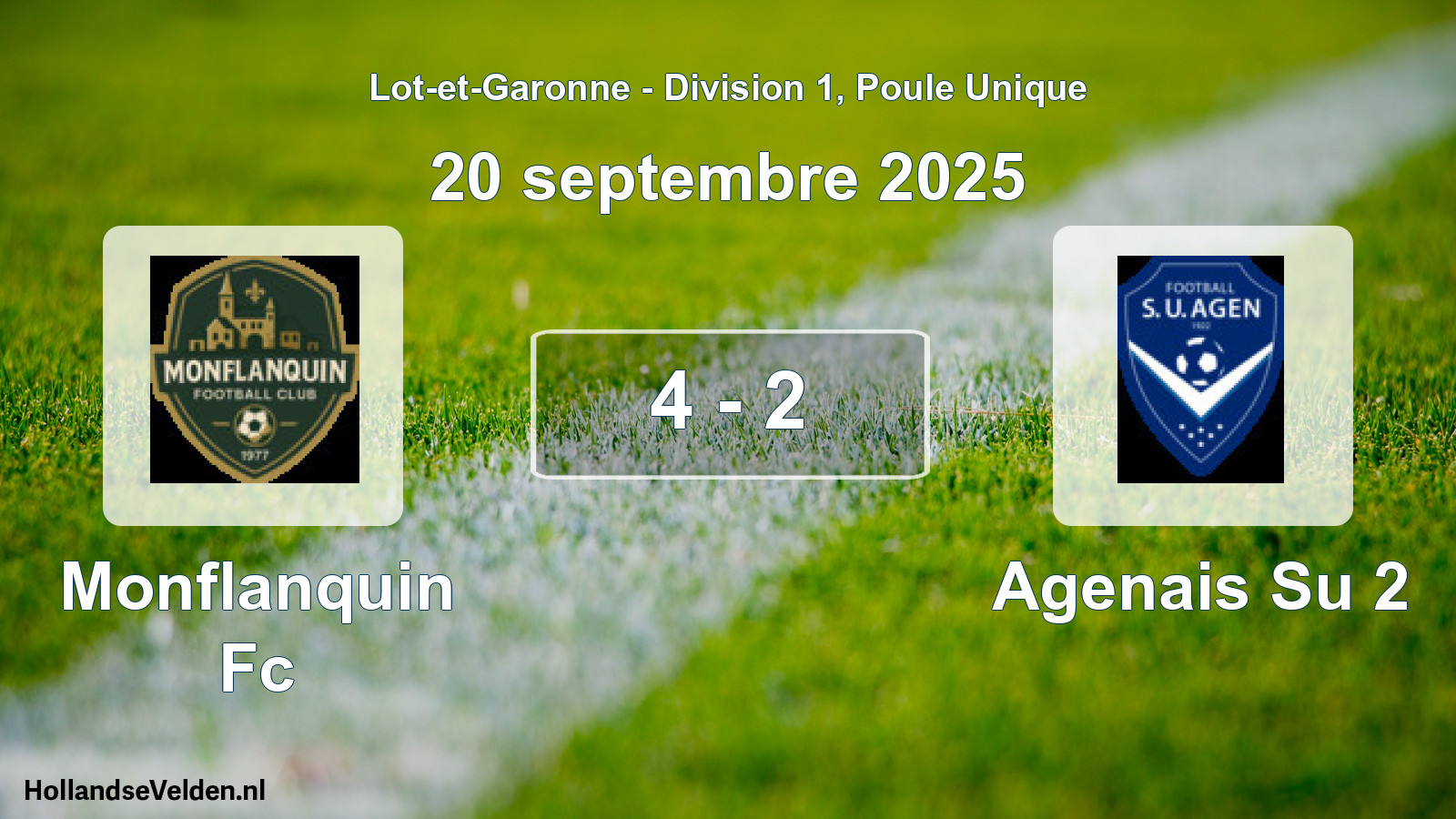 Gespeelde wedstrijd: Monflanquin Fc - Agenais Su 2 4 - 2 (20 september 2025)