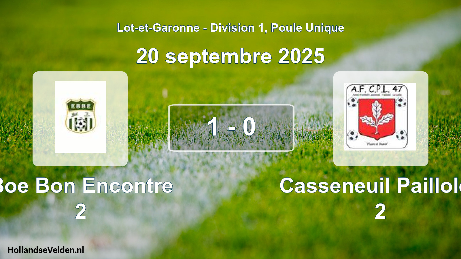 Total number of matches played: Boe Bon Encontre 2 - Casseneuil Pailloles 2 1 - 0 (20 September 2025)