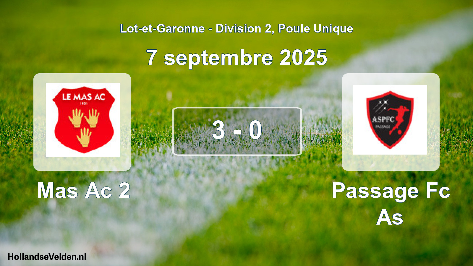 Gespeelde wedstrijd: Mas Ac 2 - Passage Fc As 3 - 0 (7 september 2025)