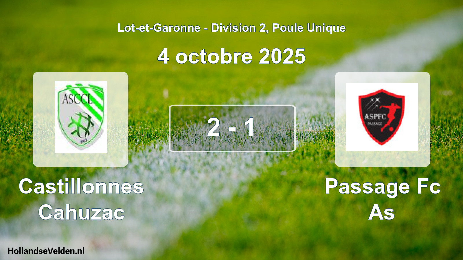 Gespeelde wedstrijd: Castillonnes Cahuzac - Passage Fc As 2 - 1 (4 octobre 2025)