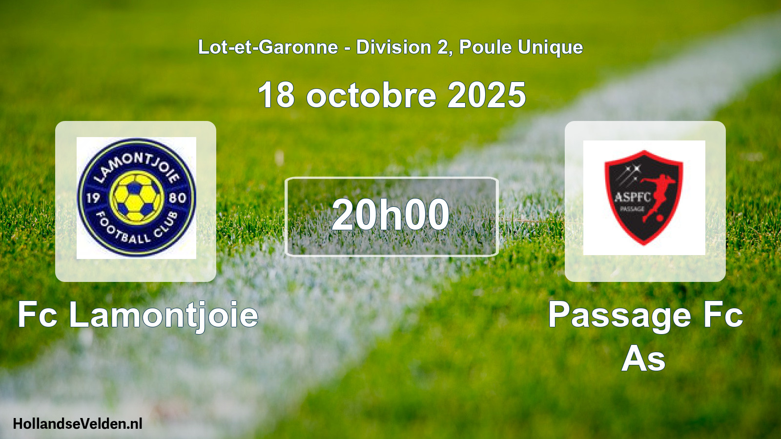 Geplande wedstrijd: Fc Lamontjoie - Passage Fc As (18 octobre 2025)