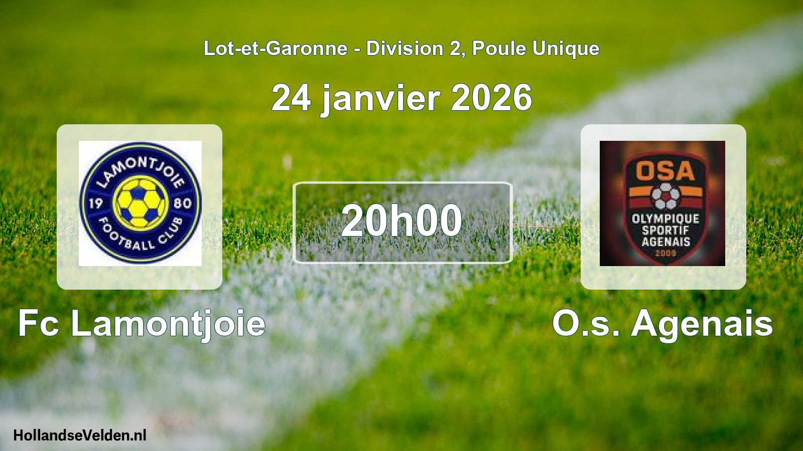 Geplande wedstrijd: Fc Lamontjoie - O.s. Agenais (24 janvier 2026)