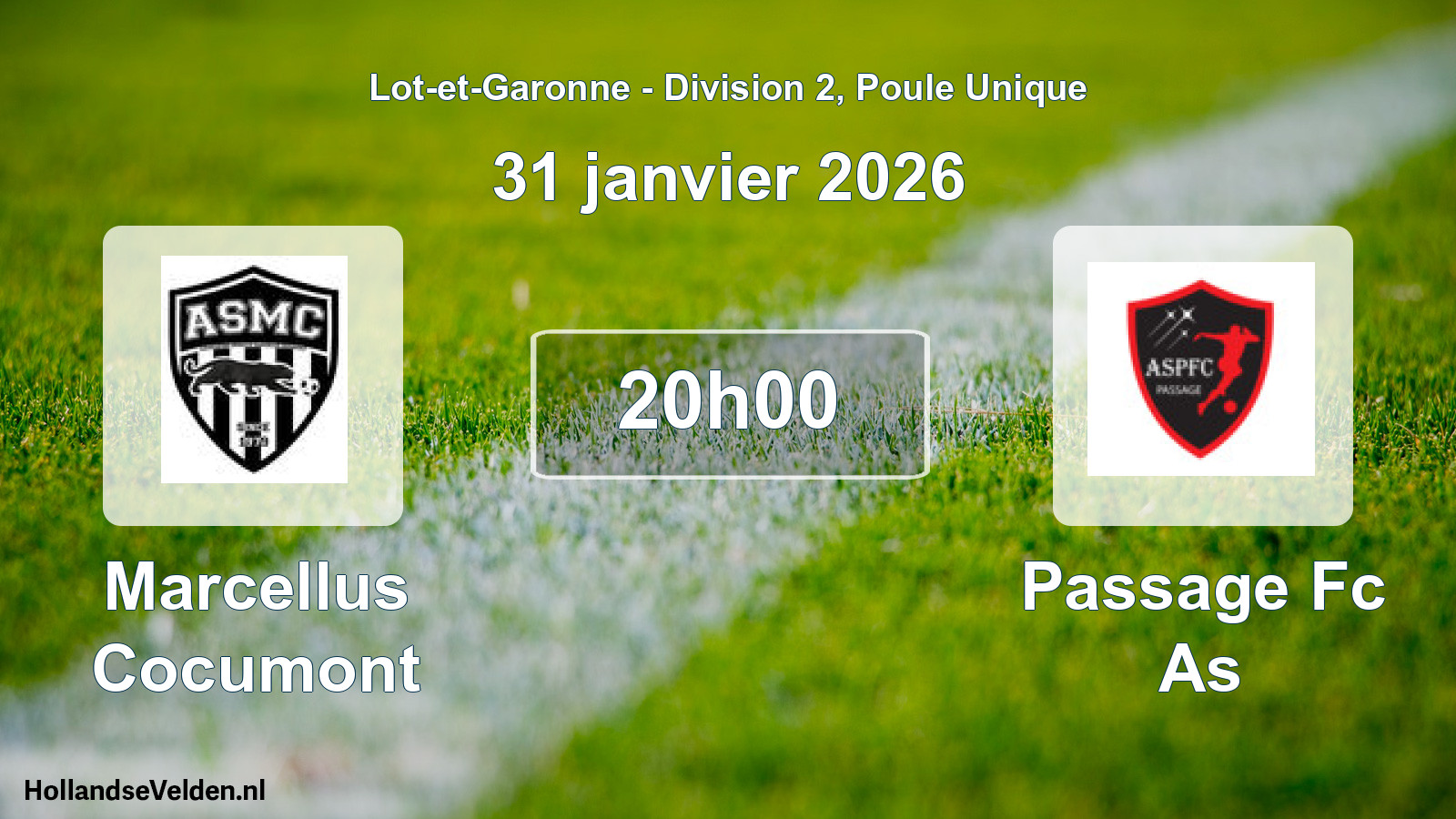 Geplande wedstrijd: Marcellus Cocumont - Passage Fc As (31 janvier 2026)