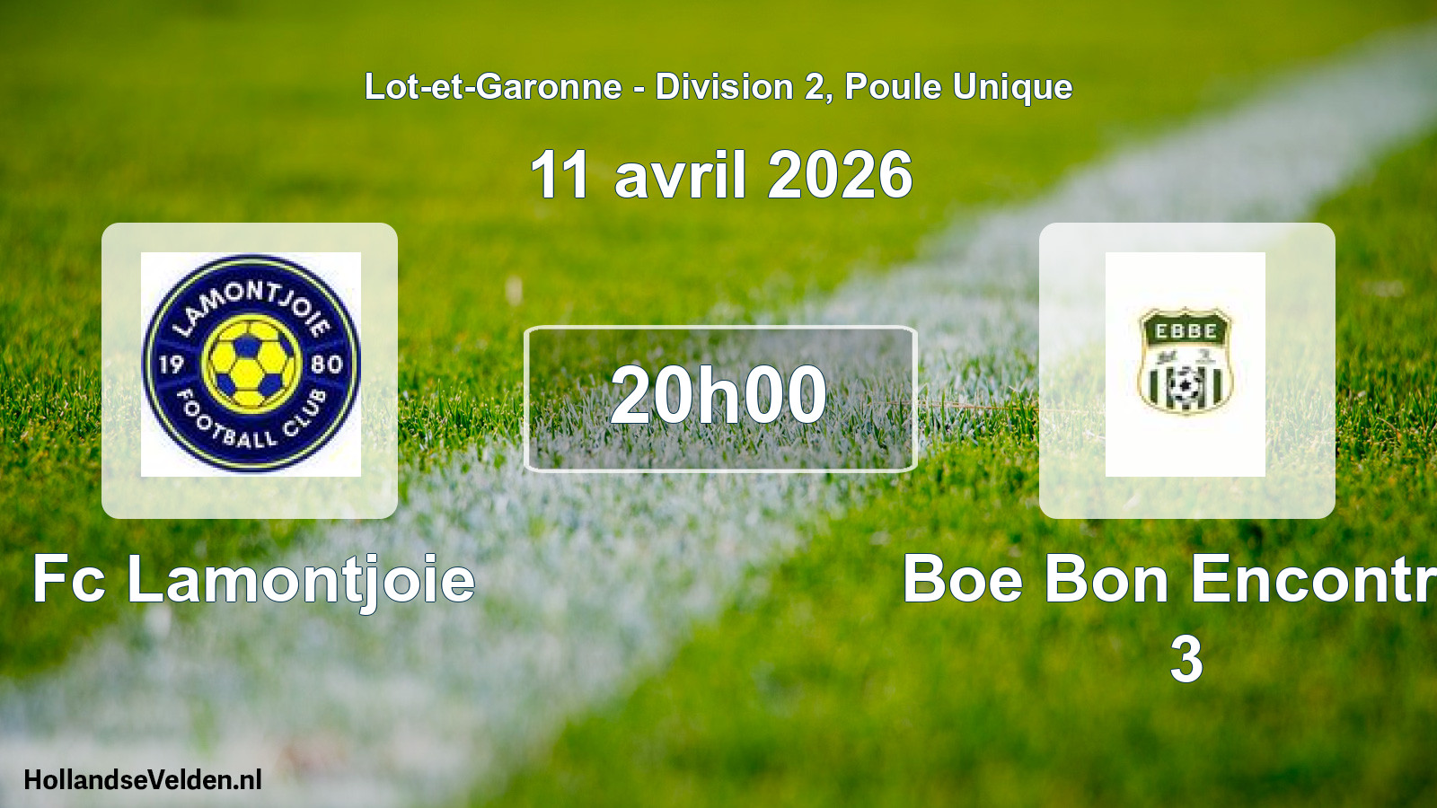 Geplande wedstrijd: Fc Lamontjoie - Boe Bon Encontre 3 (11 avril 2026)