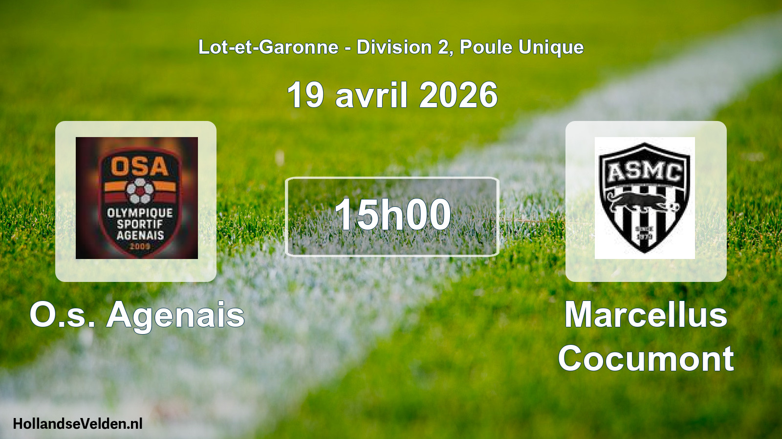 Geplande wedstrijd: O.s. Agenais - Marcellus Cocumont (19 avril 2026)