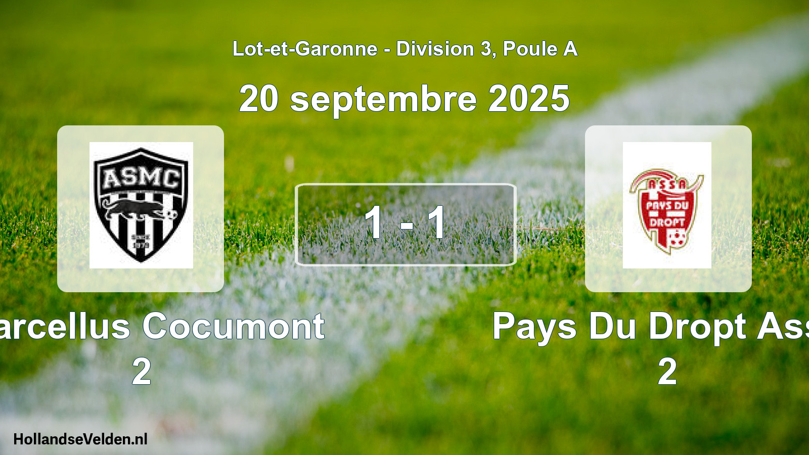 Gespeelde wedstrijd: Marcellus Cocumont 2 - Pays Du Dropt Assa 2 1 - 1 (20 septembre 2025)