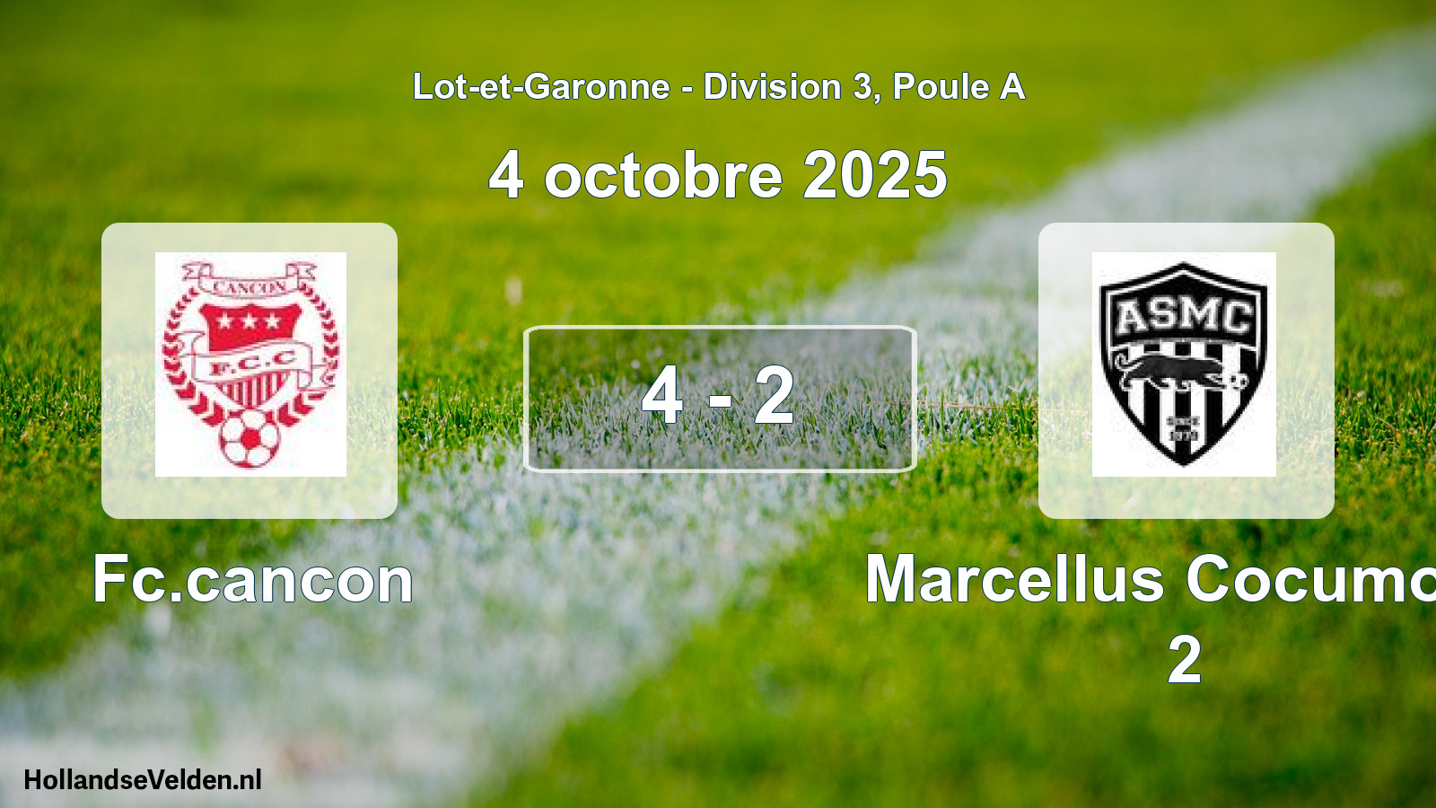 Gespeelde wedstrijd: Fc.cancon - Marcellus Cocumont 2 4 - 2 (4 oktober 2025)
