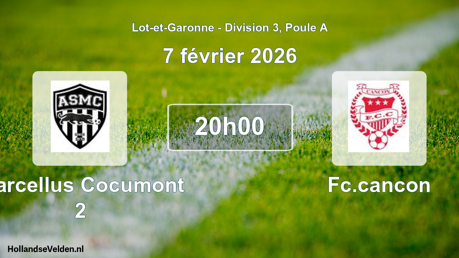 Geplande wedstrijd: Marcellus Cocumont 2 - Fc.cancon (7 februari 2026)