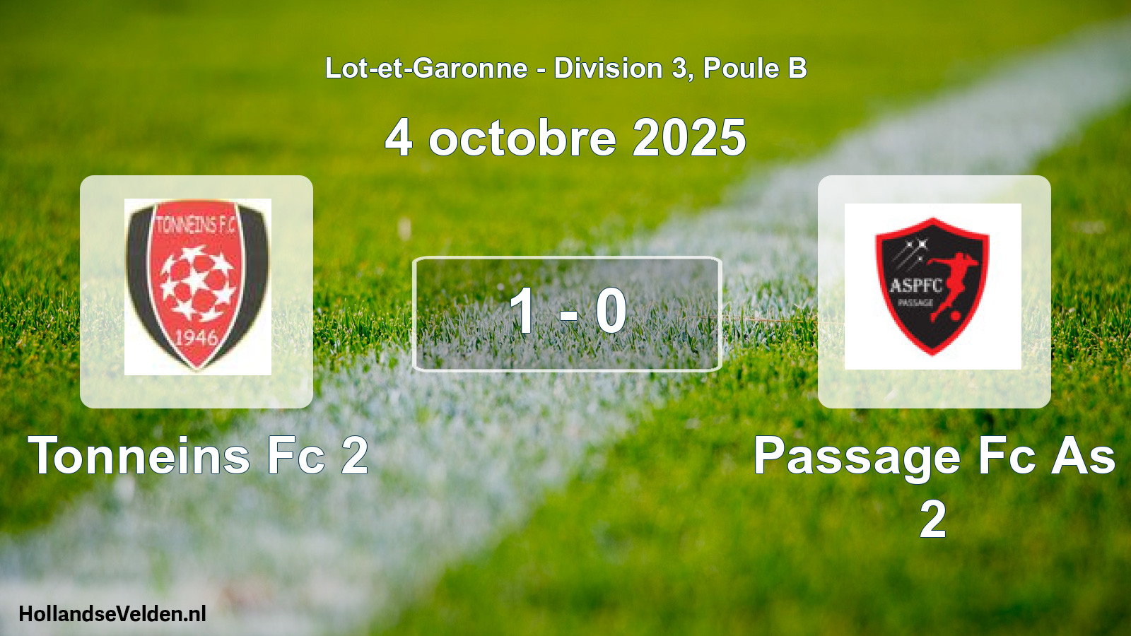 Gespeelde wedstrijd: Tonneins Fc 2 - Passage Fc As 2 1 - 0 (4 octobre 2025)