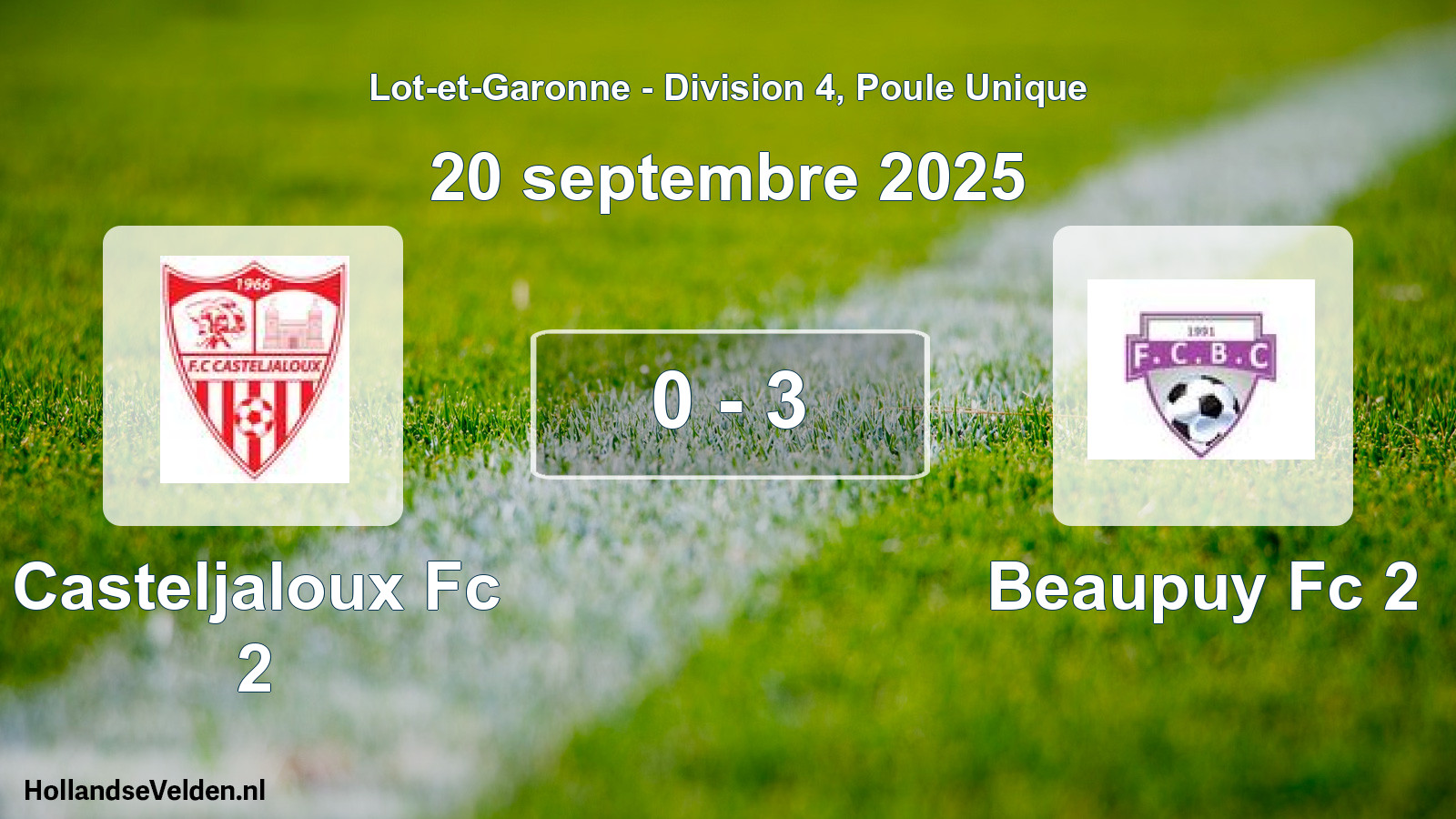 Gespeelde wedstrijd: Casteljaloux Fc 2 - Beaupuy Fc 2 0 - 3 (20 septembre 2025)