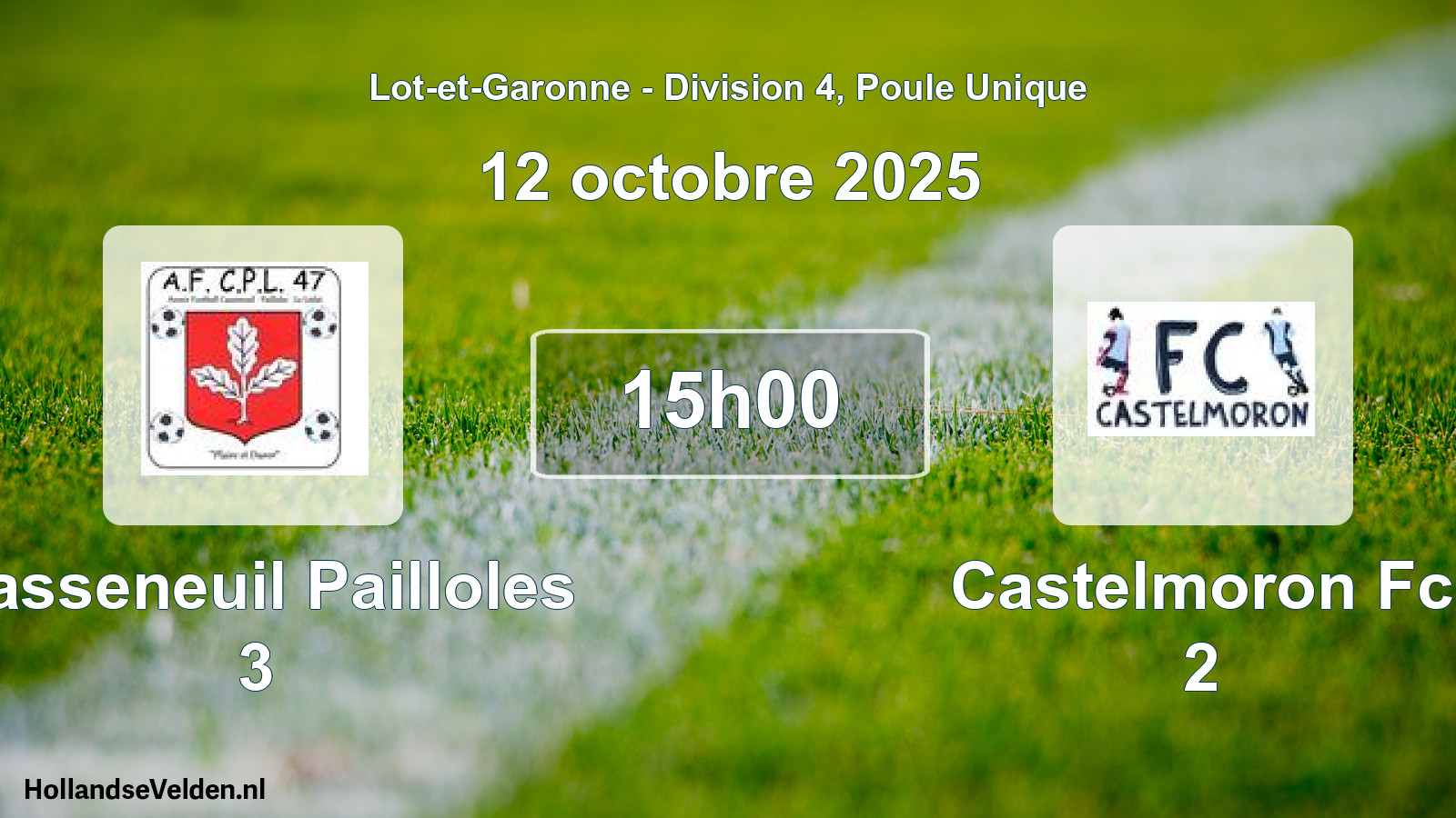 Geplande wedstrijd: Casseneuil Pailloles 3 - Castelmoron Fc 2 (12 octobre 2025)